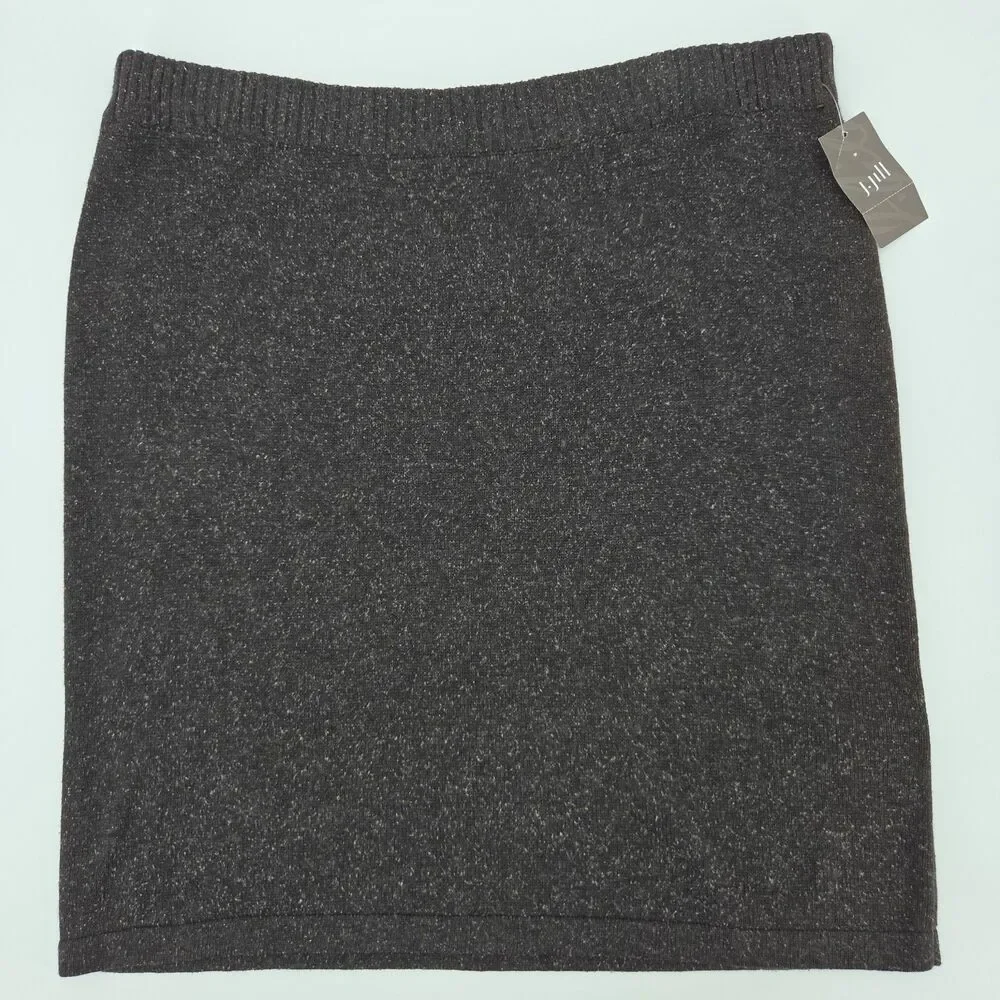 J Jill Sweater Skirt Size Medium Brown Gray Silk Cotton Knee Length Fall Winter